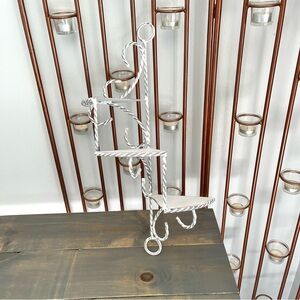 Eclectic Revival Distressed Hand Painted Vtg Hanging Corner Shelf Metal Spiral